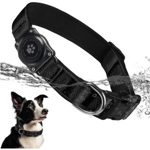 Upgraded AirTag Dog Collar, IP68 Waterproof Air Tag Dog Collar Holder, Reflective, Ultra-Durable, Comfortable Padded, Heavy Duty Dog Collars for  Dogs (L (14.8"-20.3"), Black)