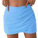 ZAFUL Women's Swim Skirts High Waisted Bikini Bottom Tummy Control Ruched Tankini Swimsuit Skort (Medium, Blue)