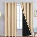 Yakamok Beige 100% Blackout Curtains, Thermal Insulated Total Blackout Drapes for Bedroom, Heat Blocking Window Curtains for Living Room(52Wx84L, 2 Panels)