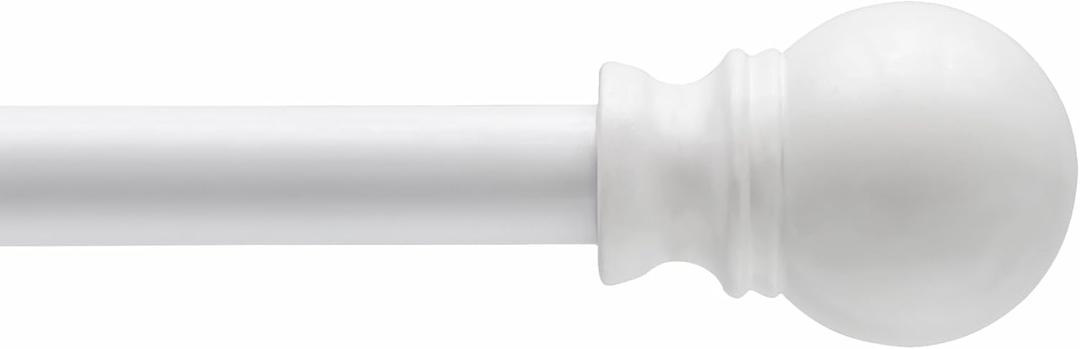 Kenney – Davenport Petite Café Curtain Rod, Durable Steel Rod with Decorative Ball Ends, 1/2" Diameter, Adjustable 28–48", Perfect for Light to Medium Weight Curtains, White