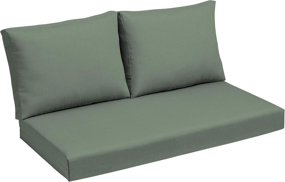 Arden earthFIBER Outdoor Loveseat Cushion Set, 48 x 24, Rain-Proof, Fade Resistant, Loveseat Bottom and 2 Back Cushions for Loveseat, Bench, and Swing Sage Green Texture