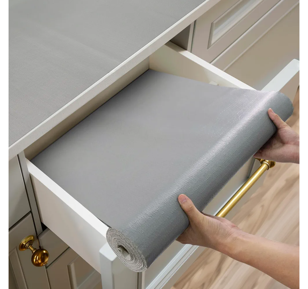 Shelf and Drawer Liner for Kitchen Cabinets Non-Adhesive, Strong Grip Non-Slip Thickened Cabinet Liners for Shelves, Waterproof Mats for Dresser Cupboard, Pure Gray, 12 in x 20 Feet