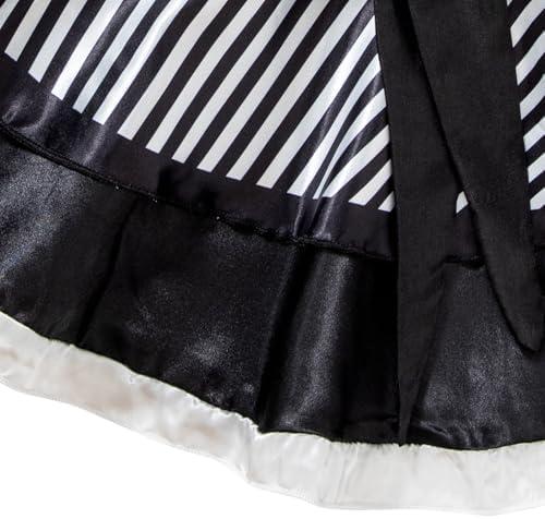 WonderPapa Halloween Costume Girls Horror Black and White Striped Dress with Bow Hair Clip for Movie Cosplay Dress-Up Size 6-7Y