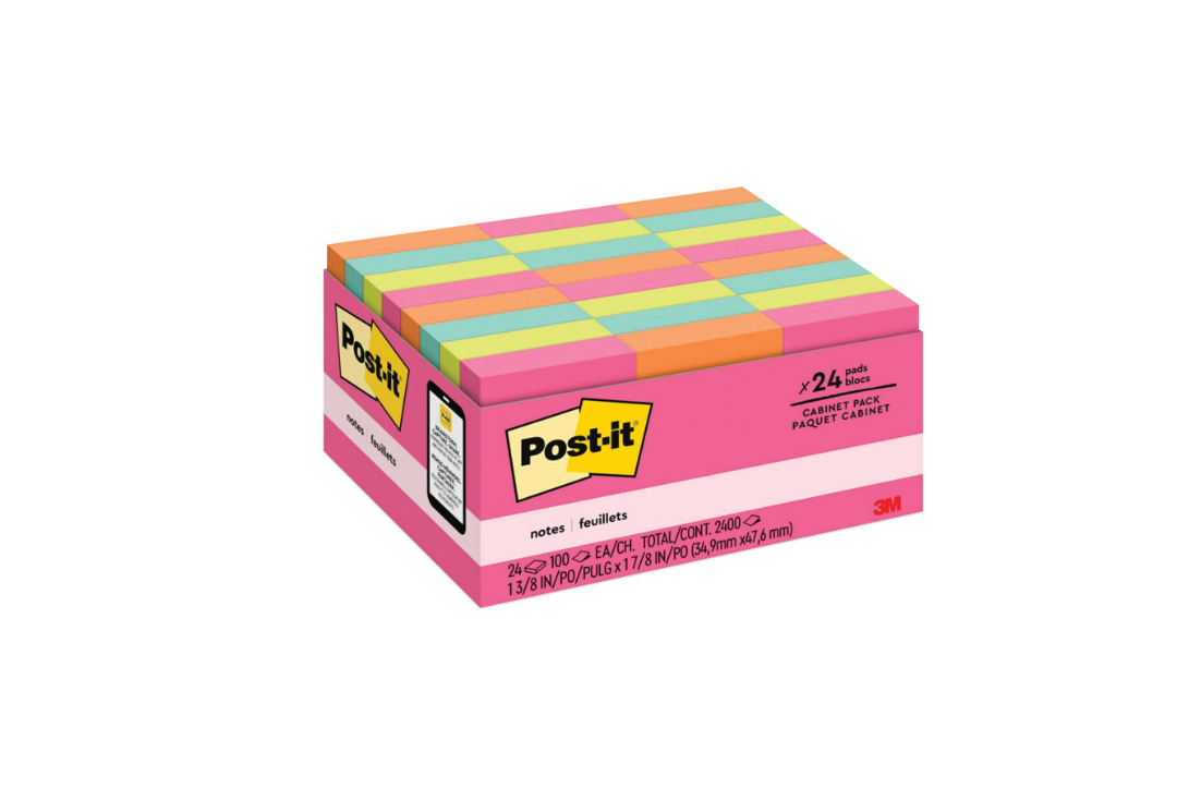 Post-it Original Pads in Poptimistic Colors, Value Pack, 1.38" x 1.88", 100 Sheets/Pad, 24 Pads/Pack (65324ANVAD)