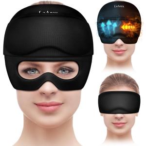 Migraine Relief Cap with Gel Eye Mask, Headache Relief Cap Ice Head Wrap Hot and Cold Therapy Hat, Gel Ice Cap for Headache Puffy Eyes Sinus and Tension Stress Relief (Black)