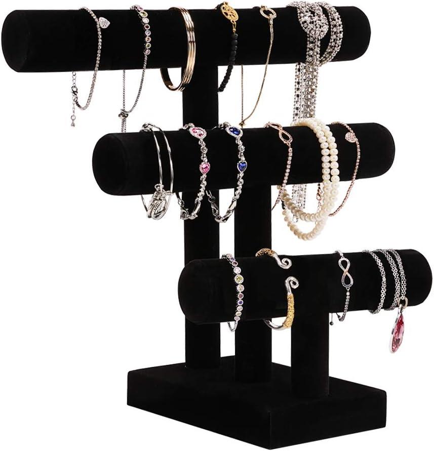 PowerKing 3 Tier Jewelry Organizer Stand, Detachable Bracelet Display Stand and Holder,Black Velvet Jewelry Display Organizer for Bracelet Watch