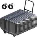 Adjustable Folding Chair Cart with Wheels & Two 78.7in Ropes, 300 LBS Capacity for 35 Chairs Heavy-Duty Folding Chair Dolly, Multi-Function Storage Cart for Party, Wedding, Meeting, Black