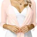 Aiboria Womens 3/4 Sleeve Shrug Sheer Mesh Bolero Tie Front Cropped Cardigan Small, Light Pink