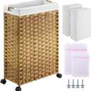 Greenstell Laundry Hamper with Wheels, 11.9 Gallon (45L) Small Clothes Hamper with 2 Removable Liner Bags & 2 Mesh Bags, Slim Rattan Laundry Basket for Bathroom, Bedroom, Natural (45L (15.8 x 7.9 x 23.6 inches))