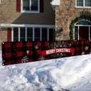 HOMETITUTE Merry Christmas Banner Red Black Plaid Holiday Snowflake 118x20 inch christmas hanging banner Rustic Porch Fence Wall Decoration outdoor christmas banner for yard Party Backdrop