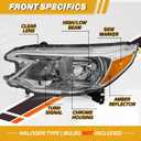 Headlight Assembly Compatible with Honda CR-V 2012 2013 2014 Halogen Type, Pair Set of OE-Style CRV Headlamp Replacements for 33100T0AA01 33150T0AA01, W/O Bulbs, Chrome Housing Amber Reflector