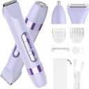 Hatteker 4-in-1 Women's Electric Razor, Dual-Head Body Hair Trimmer for Women, IPX7 Waterproof Rechargeable Bikini Trimmer & Facial Hair Remover for Legs, Armpits, Face, Nose, Eyebrows, Purple