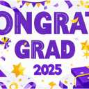 Graduation Banner 2025 Congrats Grad for Party Decor Graduation Backdrop Congratulations Banner Purple and Yellow Congrats Grad Theme 71x43 Inches Perfect for Events and Celebrations