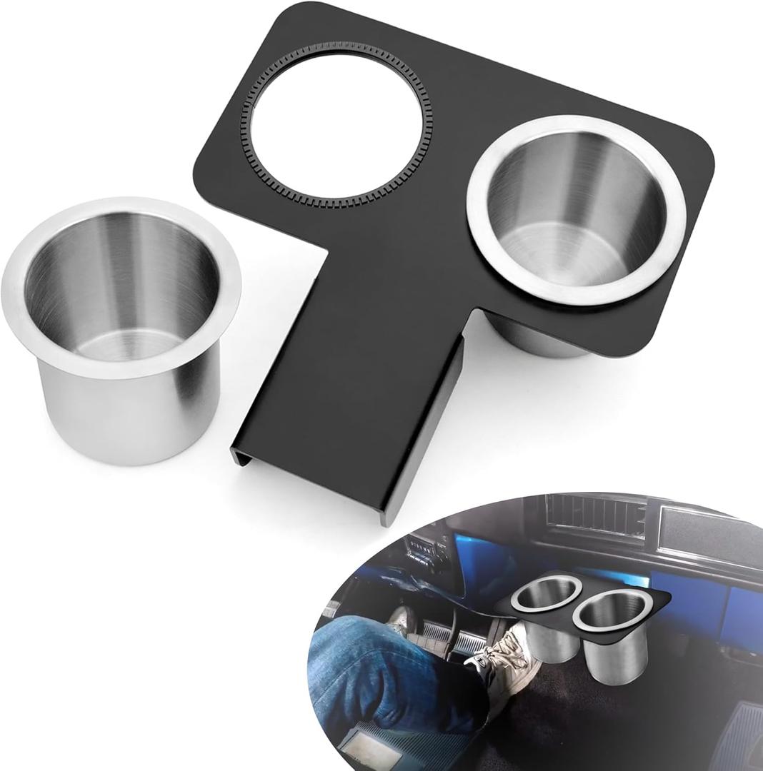 Drink Holder for Truck, Car Cup Holder Compatible with 73-87/91 Chevy/GMC C/K 10/20/30, Detachable Center Console Cup Colder Aluminium and Stainless Steels Truck Water Cup Drink Holder (Black)