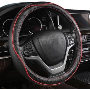 5 Pack AutoArmor Car Steering Wheel Cover with Black and Red Trim, Leather-Like Material, Universal Fit, Water Resistance. 