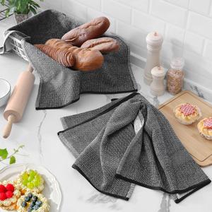Homaxy Premium Kitchen Towels(18”x 28”, 2 Pack), Large Cotton 380 GSM Kitchen Hand Towels, Soft and Absorbent Terry Dish Towels, Multipurpose Tea Towel Set with Hanging Loop, Black Homaxy Premium Kitchen Towels(18”x 28”, 2 Pack), Large Cotton 380 GSM Kitchen Hand Towels, Soft and Absorbent Terry Dish Towels, Multipurpose Tea Towel Set with Hanging Loop, Black