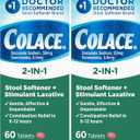 Colace 2-in-1 Stool Softener Plus Stimulant Laxative Tablets, 60 Count (Pack of 2), Gentle Constipation Relief, Docusate Sodium Plus Sennosides