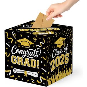 Graduation Decorations 2026 Card Box Holder, Class of 2026 Congrats Grad Gift Card Money Box for Graduation Party Supplies Table Decorations, 9x 9 x 9 inches
