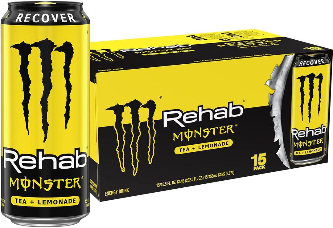 Monster Energy Rehab Tea + Lemonade + Energy, Energy Iced Tea, Energy Drink 15.5 Ounce (Pack of 15), Best By: 06.25.23