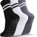 Striped Pilates Socks with Grips for Women (Black)