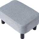 IBUYKE 16.54" Small Footstool Linen Fabric Pouf Ottoman Footrest Modern Home Bedroom Rectangular Stool, with Padded Seat Pine Wood Legs, Gray Blue RF-BD214-D