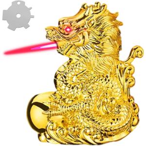 Torch Lighter, Dragon-Shaped Butane Lighter, Gold, Retro Style, Zinc Material, Adjustable Flame, Refillable, Wind-Resistant