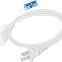 Small 3FT White Flat Extension Cord 2-Prong Polarized Light-Duty ETL Listed Power Cable,18AWG 125V 10A 1250W for Indoor Use,Slim Flexible Design for Holiday Lights, Lamps, Cameras & Small Appliances