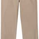 Nautica Boys' School Uniform Twill Chino Khaki Pants, Flat Front, Comfortable Waistband with Zip Closure & Stretch (20 Husky, Khaki 5-pocket)