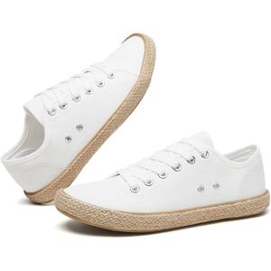 POVOGER Women's Canvas Sneakers,Slip-On Low Top Lace Up with Cushion | Breathable Canvas, Lightweight, Rope-Jute Trim, Non-Slip Sole, Cushioned Insole for Walking & Casual, Size US 9,5