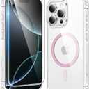 FNTCASE for iPhone 16 Pro-Max Case: Clear Magnetic Phone Cases Compatible with Magsafe Slim Anti Yellowing Military Grade Drop Protection Rugged Protective Transparent Cell Phone Cover (C-A Pink)