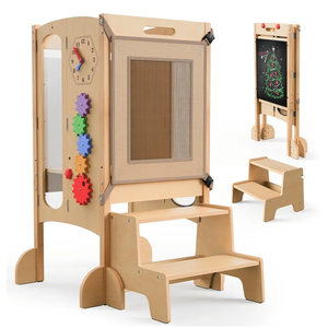 Toddler Tower Foldable Toddler Kitchen Stool Helper with 2 Step Stool, Safety Net, Adjustable Height, Chalk-Whiteboard& Montessori Activity Toddler Tower Foldable Toddler Kitchen Stool Helper with 2 Step Stool, Safety Net, Adjustable Height, Chalk-Whiteboard& Montessori Activity