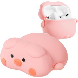Coralogo for AirPods Pro2/Pro Case with Keychain Fashionable Stylish for Women Girls Boys 3D Silicone Cute Pig Design Kawaii Girly Girlish Unique Funny for Air Pods Pro2/Pro Cover, Pig