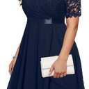 Cocktail Dress For Women, Plus Elegant Dress, Fancy Dress, Vintage V-neck, A Line, Wedding Guest Sparkle Chffion Midi Dress, Navy Blue (No Size)