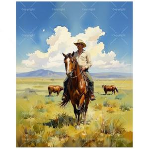 Western Paint by Numbers Kit for Adults - DIY Cowboy Riding Horse on Prairie Painting on Canvas, Acrylic Paint Set, Suitable for Beginners, Rustic Art for Home Decoration or Gifts(16X20IN Framed)