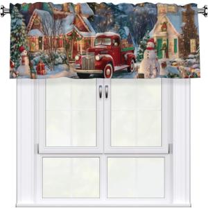 Worltoldb Christmas Red CarCurtain Valance Short Rod Pocket Window Treatment for Living Room Bedroom Kitchen Bathroom 1 Panel 54" W x 18" L