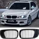 E46 Grille - Black Kidney Single slats Grill Compatible With 2002-2005 BMW 3 Series E46 4-Door 320i 325i 325xi 330i 330xi ABS Gloss Black Kidney Grill
