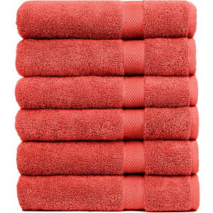 Pleasant Home Bath Towels Set of 6 (24” x 50”) 100% Cotton, 515 GSM | Lightweight, Soft & Highly Absorbent Luxury Towels for Bathroom | for Gym, Pool & Spa | 6 Pack, Red