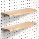 Solid Wood Pegboard Shelf, High Balance and No tilt, Pegboard Accessories, Wooden Pegboard Shelves for 1/4" Metal Pegboard, 2 Pack