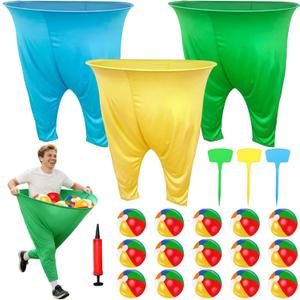 3 PCS Granny Pants Yard Game, Granny Pants Outdoor Party Game with 15 Bouncy Balls 3 Ground Stakes, Granny Pants Game for Group, Family Gatherings Birthday Party Gift, School Carnival Activitie