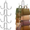 Purse Organizer for Closet, Upgraded Purse Hanger with 10 Big Hooks, 360 Degree Rotation for Better Organizer&Display, Collapsible Space Saving Hangers Rack for Handbag, Belt, Scarve, Tie (Silver)