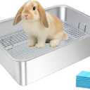 Stainless Steel Rabbit Litter Box,Bunny Litter Pan with Widened Grid,Toilet Tray,High Back Wall,Deep Waste Storage (Medium)