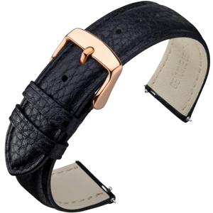 ANNEFIT Watch Band 15mm, Quick Release Textured Padded Leather Straps with Rose Gold Buckle for Men and Women (Black)