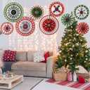 Outus 9 Pcs Ugly Sweater Christmas Hanging Decorations Ugly Sweater Paper Fans Xmas Hanging Paper Fans Candy Cane Ceiling Wall Decor for Christmas Party Classroom Birthday Party Decoration