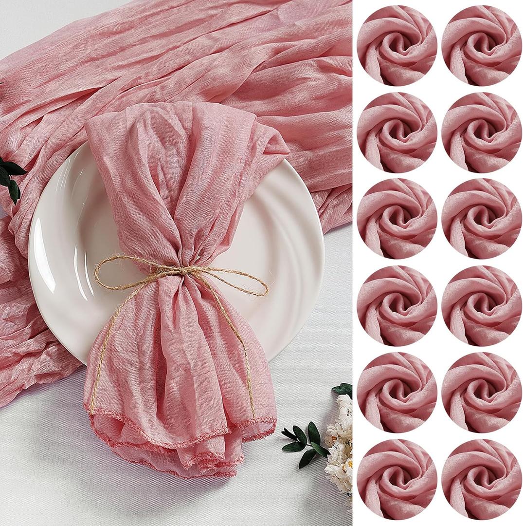 LZY 120 Pack Gauze Cheesecloth Napkins 20x20 Inch Dinner Cloth Napkins, Soft Boho Table Napkins Rustic Wrinkled Cheese Cloth Napkins Bulk for Wedding Party Baby Shower Event Decor (Dusty Pink)