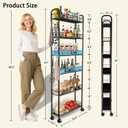Slim Storage Cart with Wheels, 6-Tier 6in Black Narrow Rolling Shelf,Sturdy Slim Storage Ideal for Kitchen, Bathroom, and Laundry Room