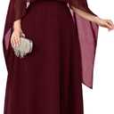 Plus Size Elegant Chiffon Dress Formal Long Cape Sleeve A Line Maxi Evening Gown Wedding Guest Cocktail Dresses (Red, XXXL)