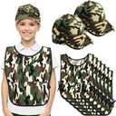 Unittype 12 Pcs Army Soldier Costume Include 6 Camouflage Military Caps and 6 Camouflage Vests for Kids Birthday Party Cosplay Party Costumes Dress Role Play Set for Kids Aged 6-12