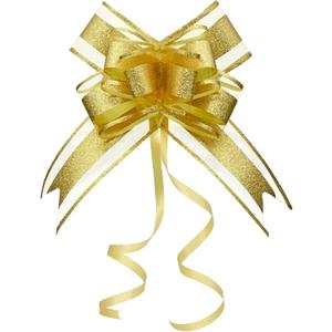 Gold Glitter Pull Bows 6 Inch 10 Pack Instant Gift Bows for Christmas, Graduation, Anniversary, Wedding Presents, Party & Holiday Wrapping