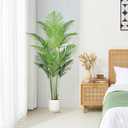 Artificial Palm Tree 6FT with White Planter, Realistic Faux Tropical Plant with Lifelike Green Leaves, Indoor Artificial Plant for Modern Home Decor