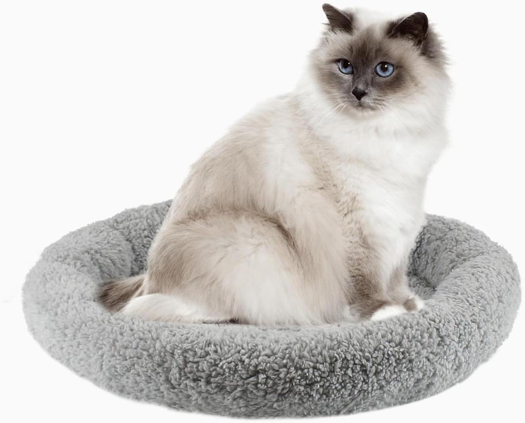 Round Cat Bed Washable Cat Donut Bed with Non-Slip Bottom Comfortable Soft Pet Bed for Indoor Cats/Gray Diameter: 15.75"